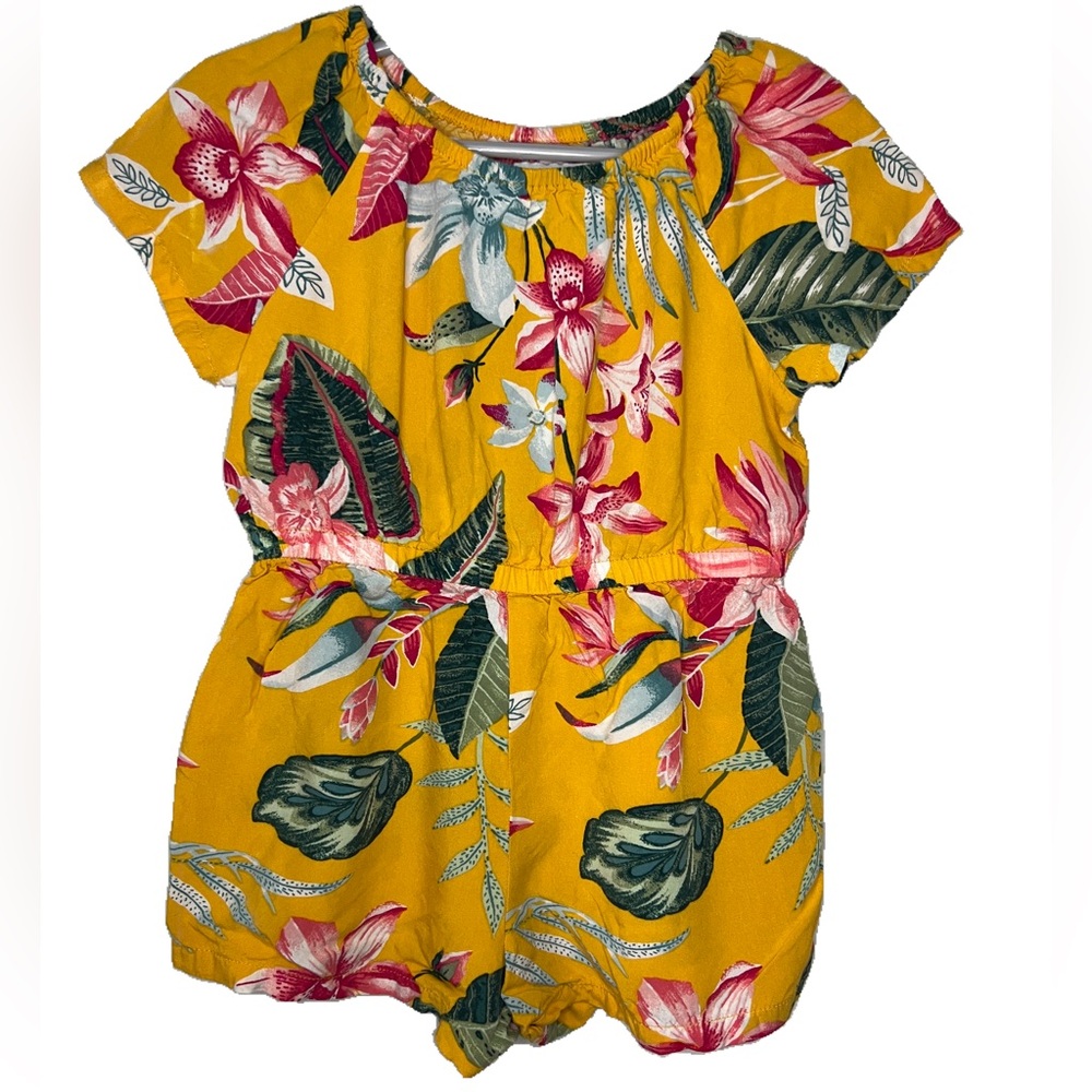 EUC Old Navy Toddler 3t Yellow & pink floral print romper